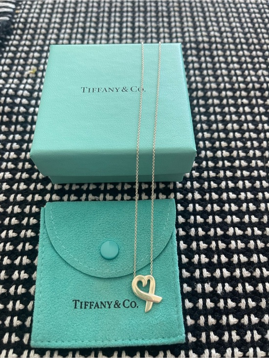 Tiffany & Co. Jewelry - Tiffany & Co. Silver Heart Ribbon Pendant Necklace - Blue Green